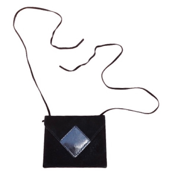 Vintage Handbags - Black Suede Leather Crossbody Fanny Pack Waist Bag